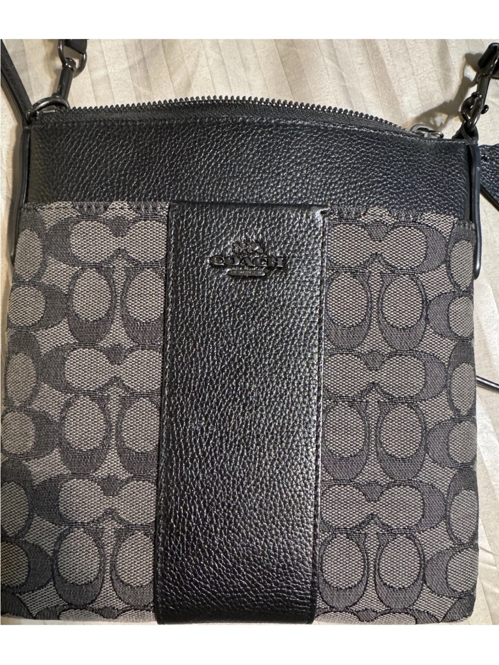 Coach Black and Gray Signature Messenger Crossbody